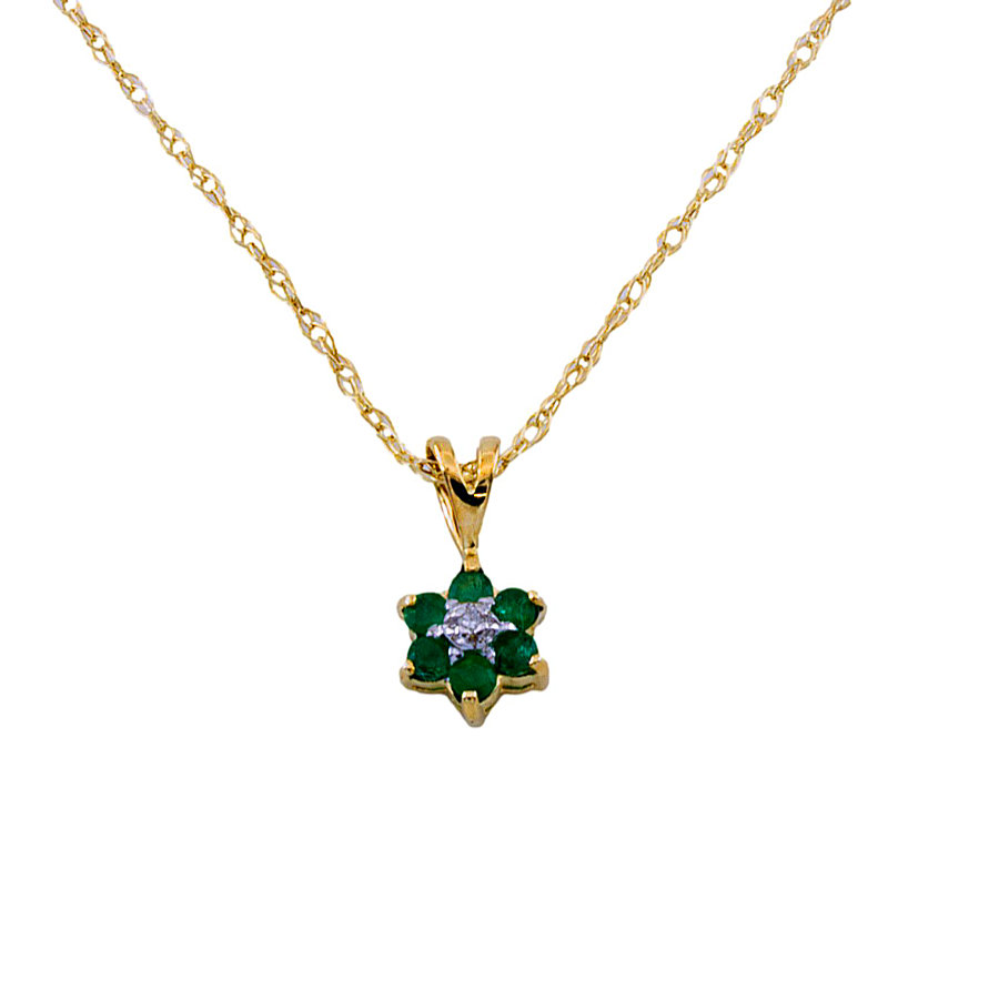 9ct gold Emerald/Diamond Cluster Pendant with chain